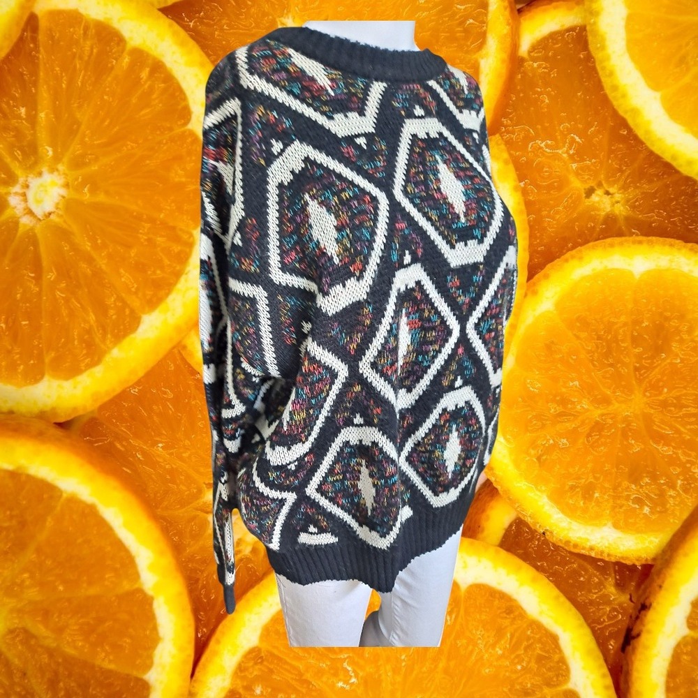 Robert Bruce Mens Geometric Sweater,‎ Large, Vintage Aztec Pattern Crew Neck